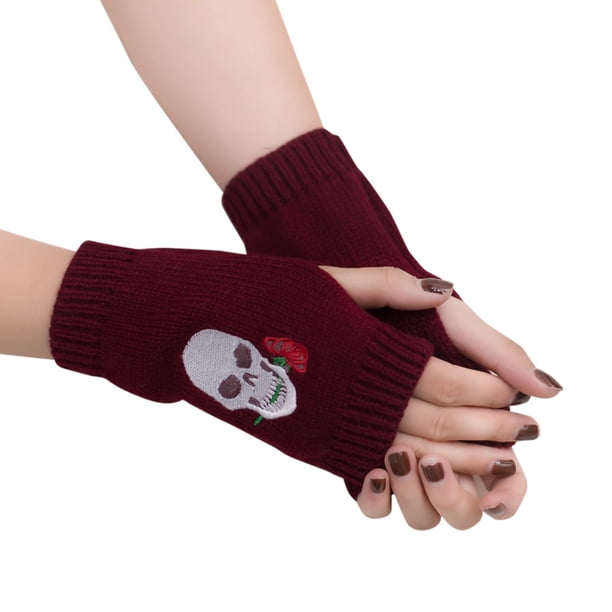 Guantes de invierno cálidos sin dedos de punto para mujer y niña, manoplas suaves y cálidas