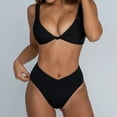 thumbnail image 6 of FNFYFH Bikini Set for Women Solid V Neck Knot Front Push Up High Leg Thong Two Piece Swimsuit, 6 of 9