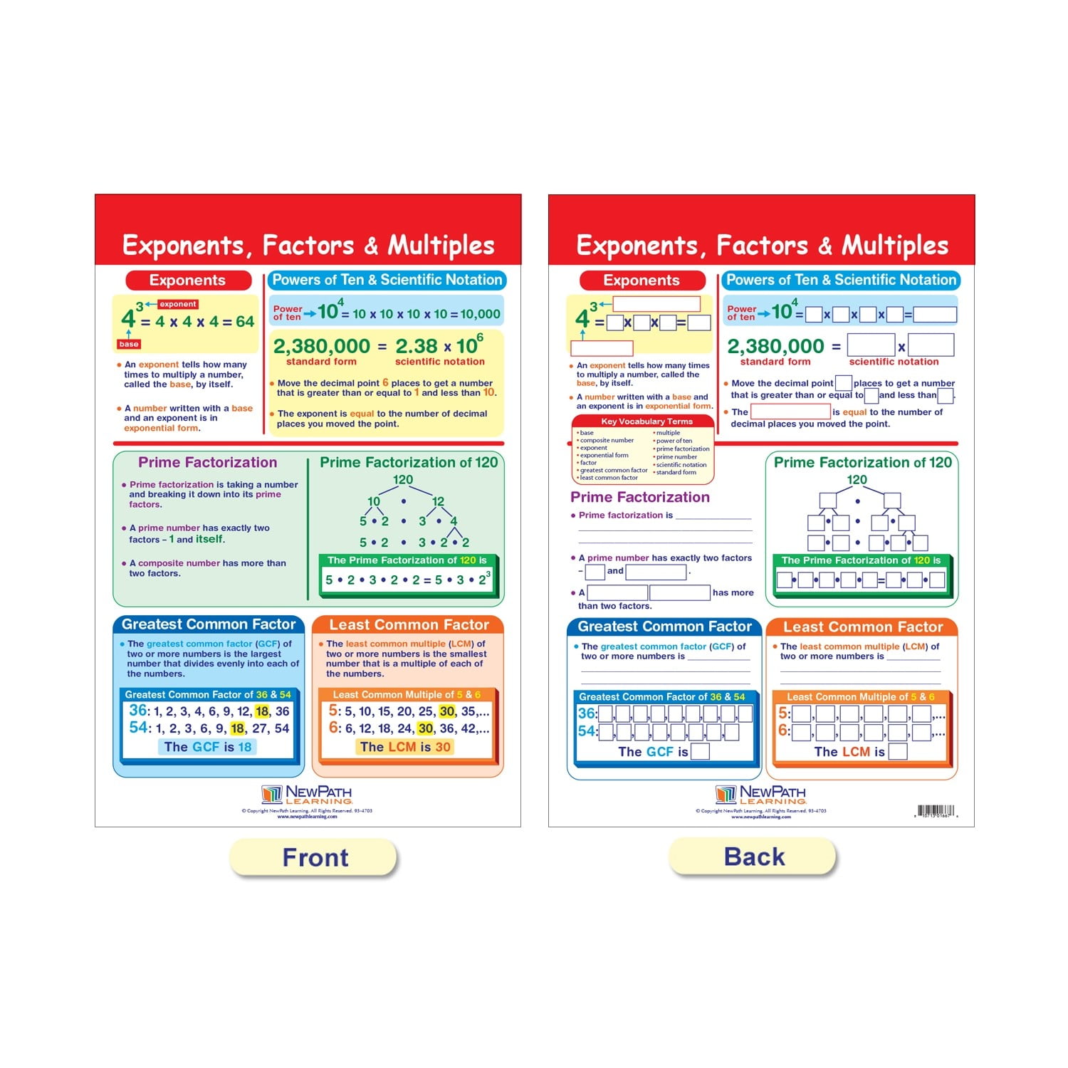 NewPath Learning Math Bulletin Board Chart Set, Integers, Rational & Real Numbers, Set of 6