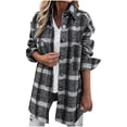 thumbnail image 2 of IROINID Veste Courte Décontractée pour Femmes, Col Rabattu, à Carreaux, Manches Longues, Gris, 2 of 5