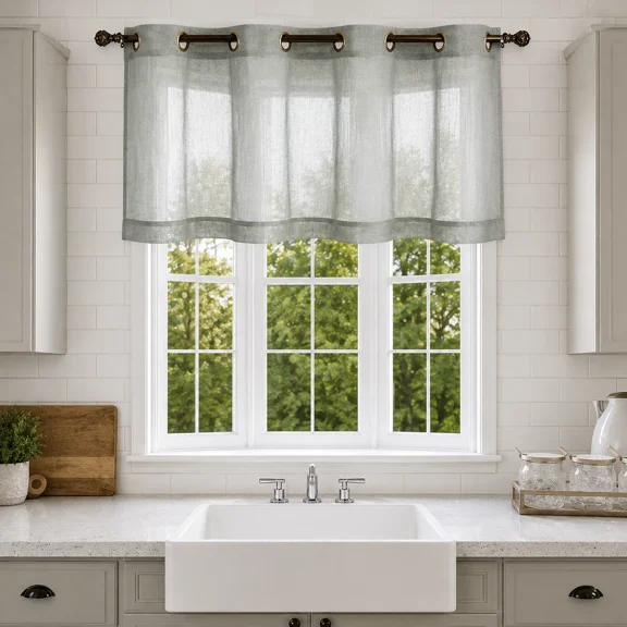 Gorgeous Home Linen Ruby Window Valance, Sheer Voile, Bronze Grommets, 50 x 18 in Silver