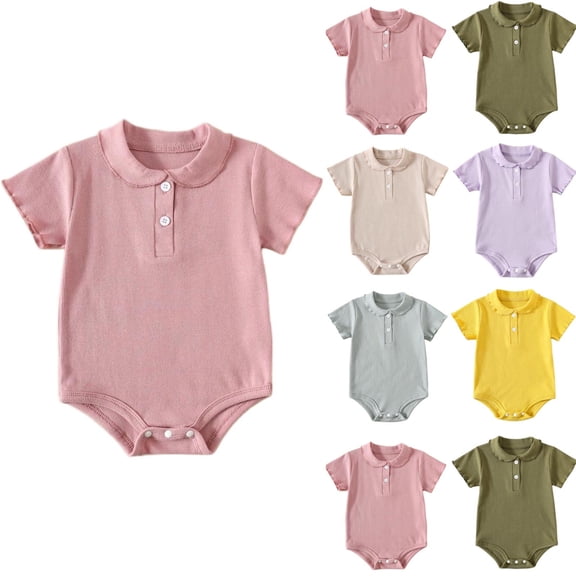 THDHVS Newborn Sleepers,Solid Color Short Sleeve Bodysuit with Collar for Baby Boy and Girl Summer Wear Everyday Comfortable Fits,Toddler Girl Clothes 18-24 Months
