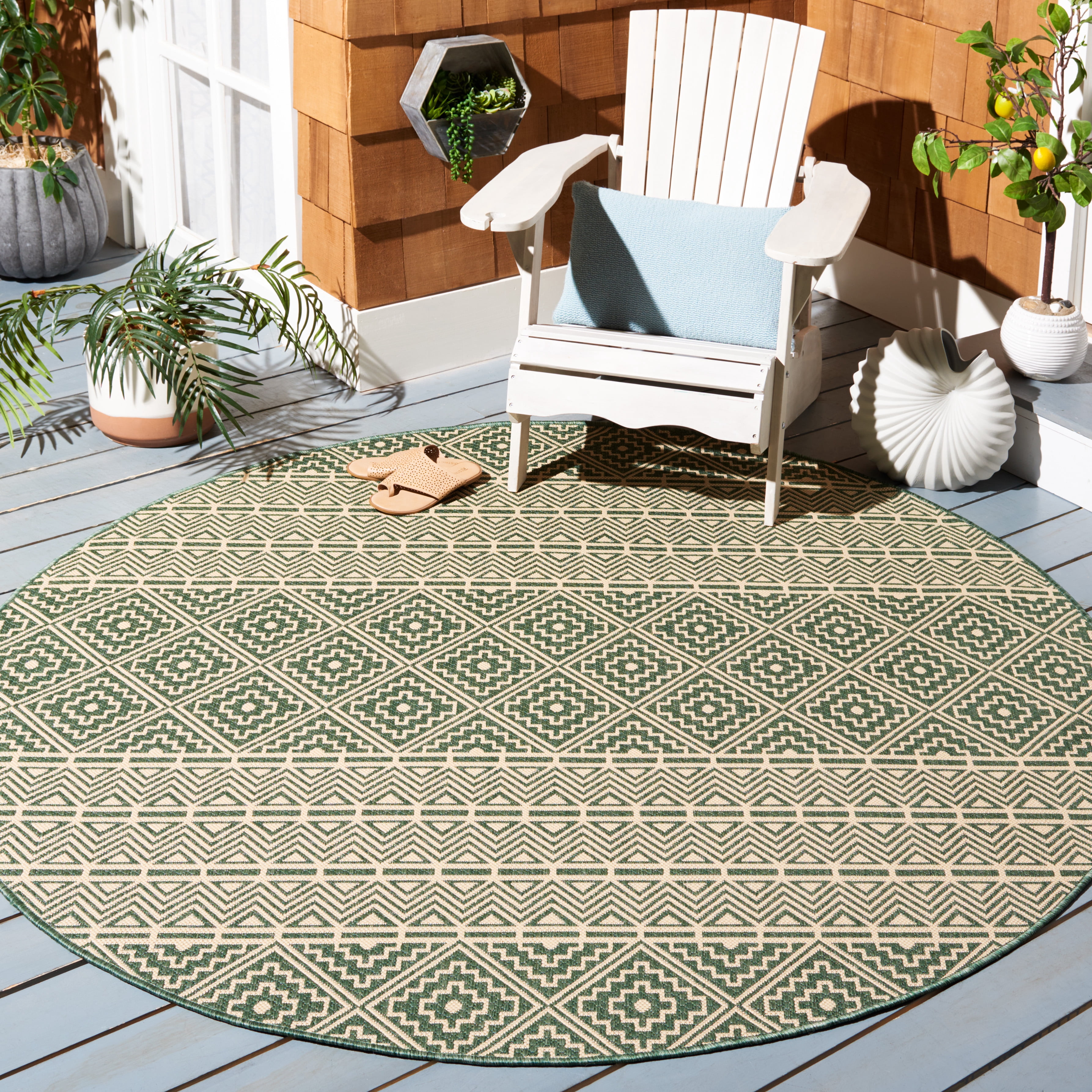Safavieh Courtyard Asa Geometric Indoor/Outdoor Area Rug, Dark Green/Beige, 6'7" x 6'7" Round