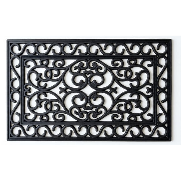 Home Décor Inc. Wrought Iron Outdoor Rubber Door Mat – 18" x 30", Black, Durable & Stylish