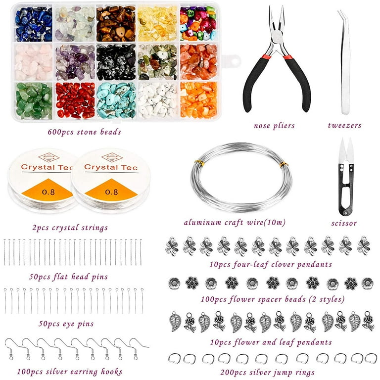 MENKEY Gemstones for Jewelry Making, 1126PCS Rock Beads with Pendants,  Earring Supplies and Making Tools Kit for DIY Bracelet Necklace and Earrings