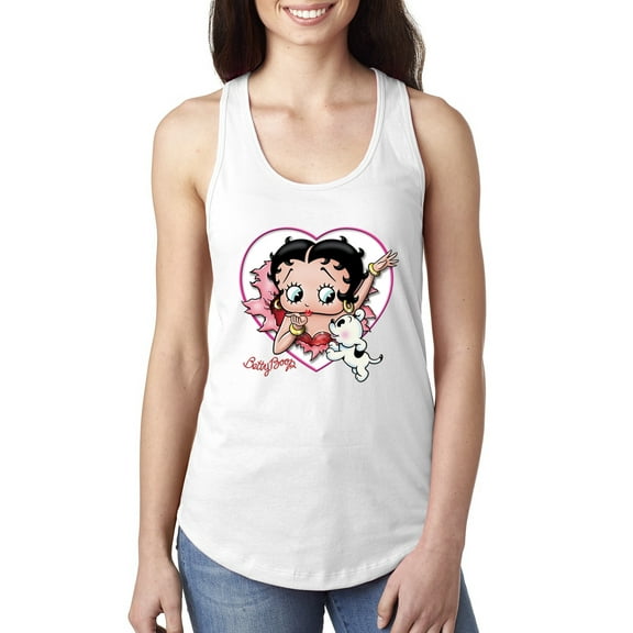 Wild Bobby, Betty Boop Heart Blowing Kiss Dog Betty Boop Ladies Racerback Tank Top, White, Small