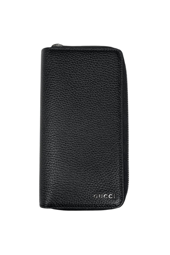 Pre-Owned Gucci logo long wallet, round zipper, leather, black, 822043, women's.
