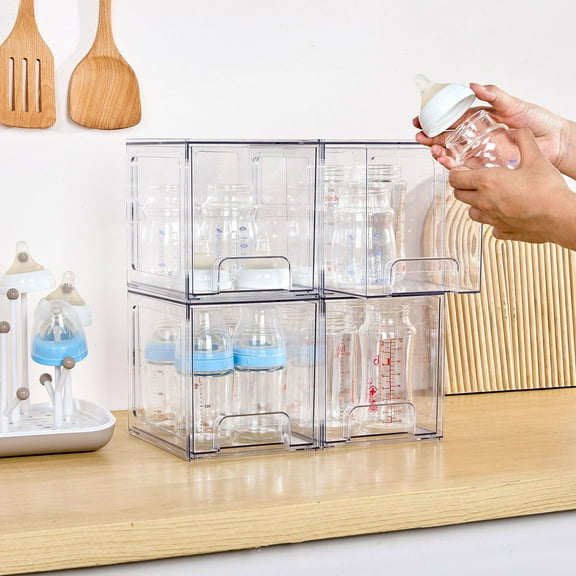 Clear Stackable Storage Drawers Acrylic Drawer Container With Handle Multifunction Items Organizer For Makeup Under Sink Cabinet Kitchen-Clear