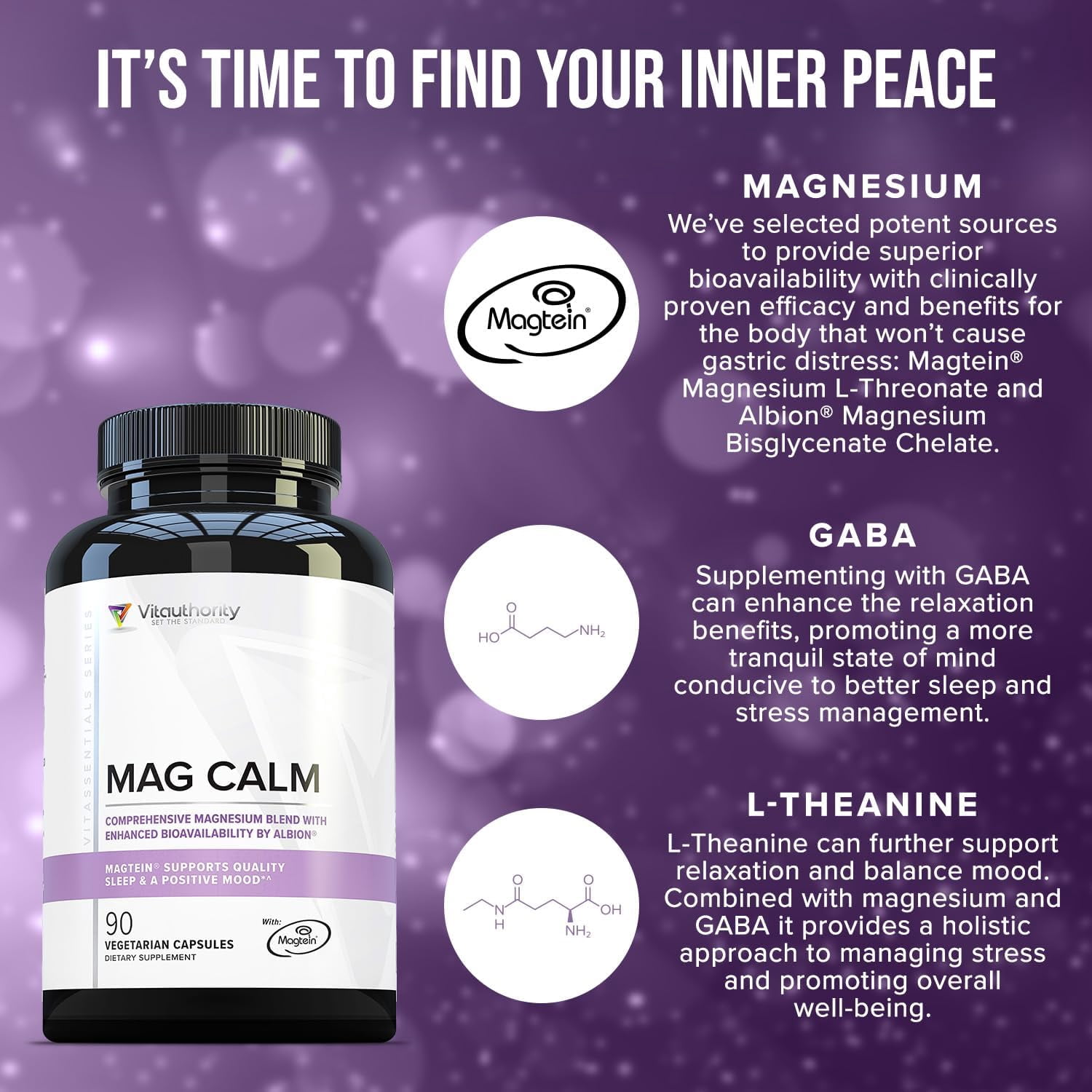 Vitauthority Mag Calm Magnesium Complex Supplement for Sleep and Mood Support, 90 Capsules
