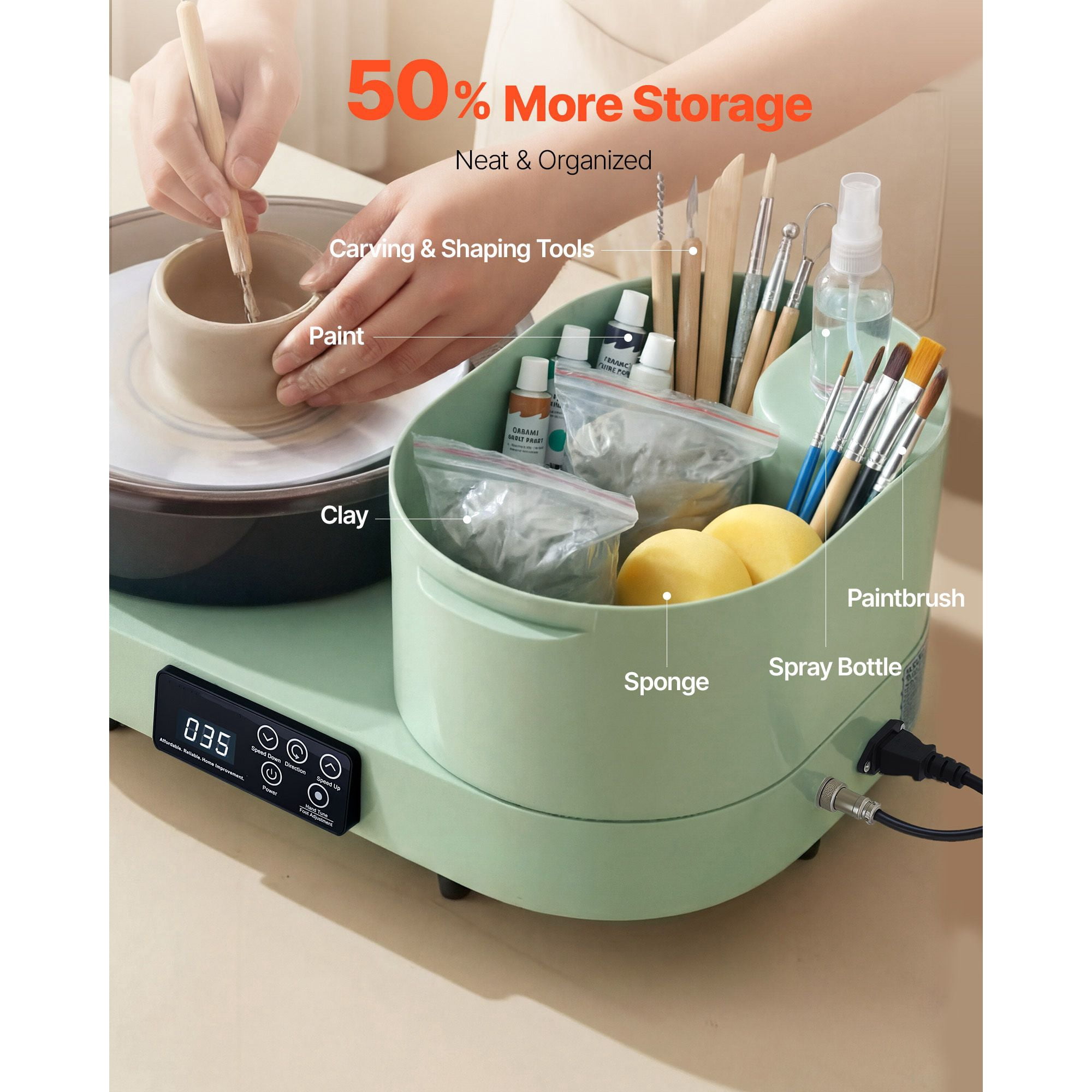 11-Inch Pottery Wheel, 450W Electric with Foot Pedal, 30-300 RPM Speed, Aluminum Body, for Beginners DIY, Green