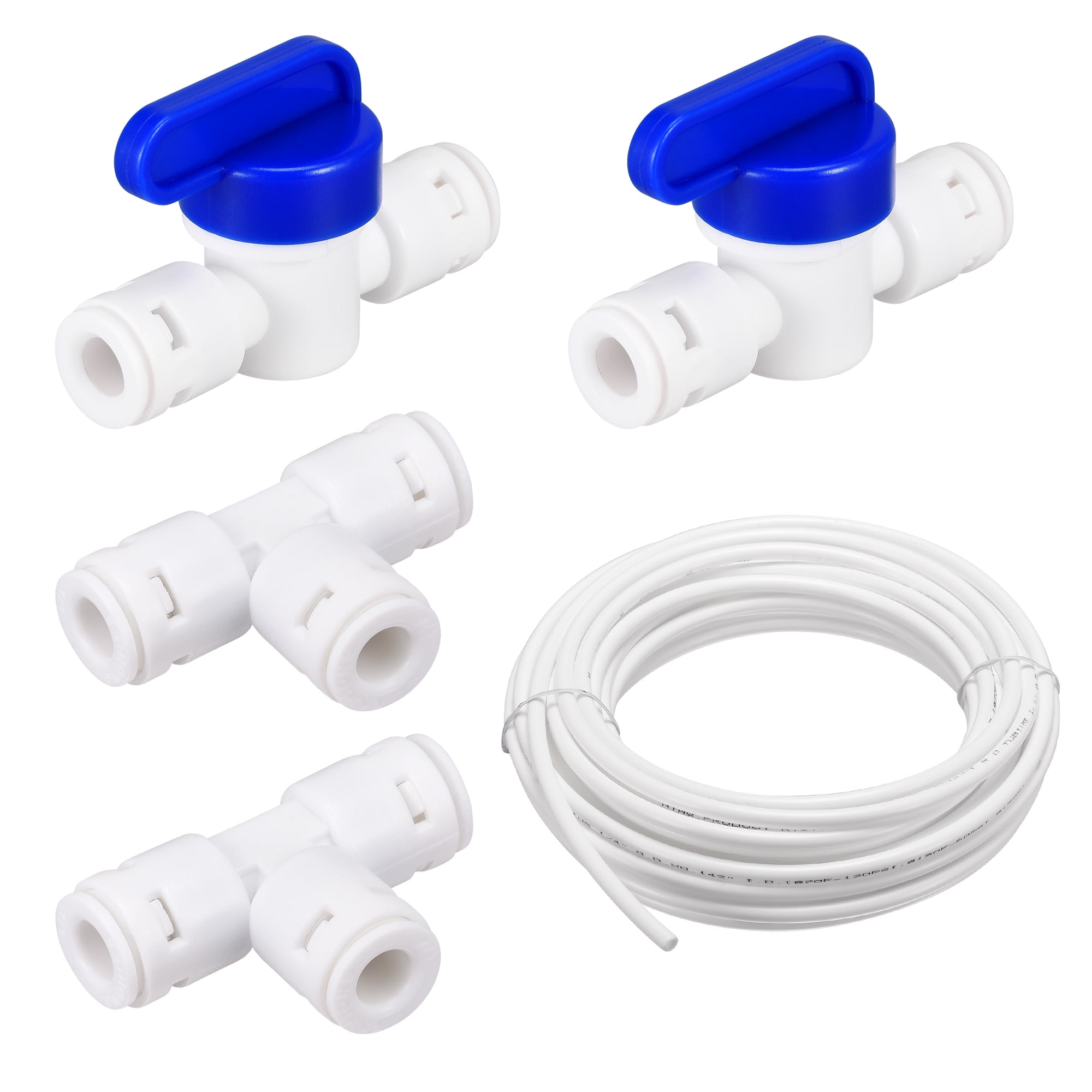 Uxcell 1/4' OD Quick Connector, Push in to Connect, Ball Valve + T Connector + 10m PE White Hose, 5in1 Set