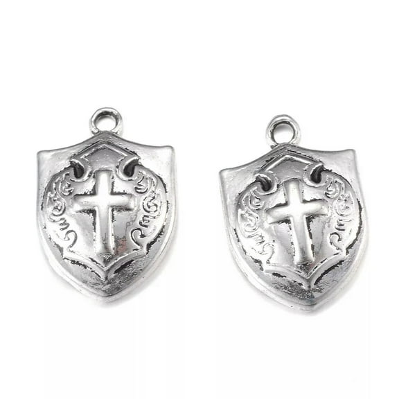 U8MO 50pcs Tibetan Silver Alloy Metal Pendants Shield Mini Charms Crafting 21x14mm