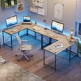 thumbnail image 4 of Bestier 95.2 inch L Shaped Desk with Power Outlet & Monitor Stand Oak, 4 of 7