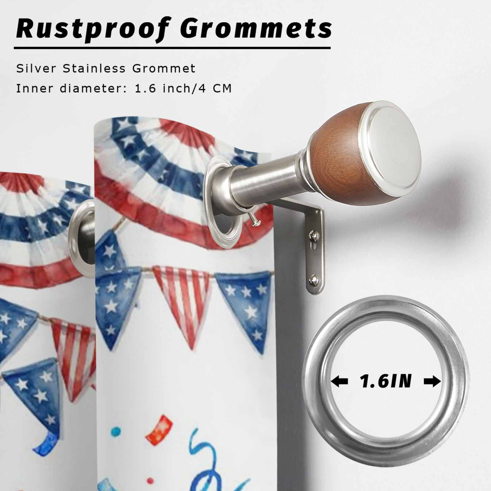 Independence Day Outdoor Curtains for Patio, U. S. Flag Red White Poppy Flowers Watercolor Sunshade Privacy Drapes Grommet Waterproof Outside Curtains for Porch/Cabana/Balcony 54"x 108", 1 Panel