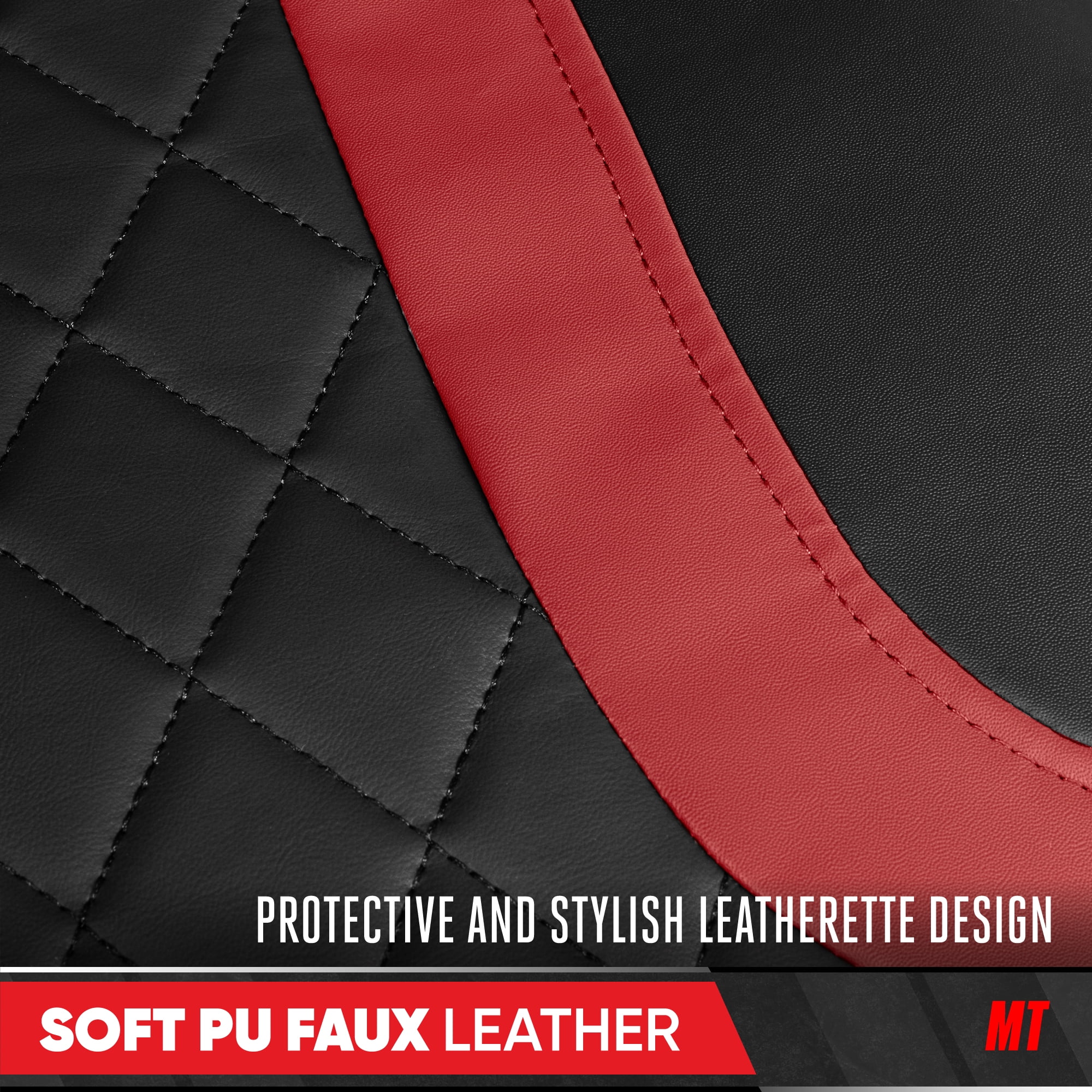 Motor Trend Leather Seat Covers For Trucks, Cars, & SUV - Front Black & Red Car Seat Cover Set - Universal Fit For Most Automotive Seats - Forros Para Asientos De Carro - CarSeat Covers Accessories