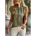 thumbnail image 2 of Uniexcosm Women's Floral Casual Blouses Ruffled Short Sleeve Round Neck Tops, 2 of 7