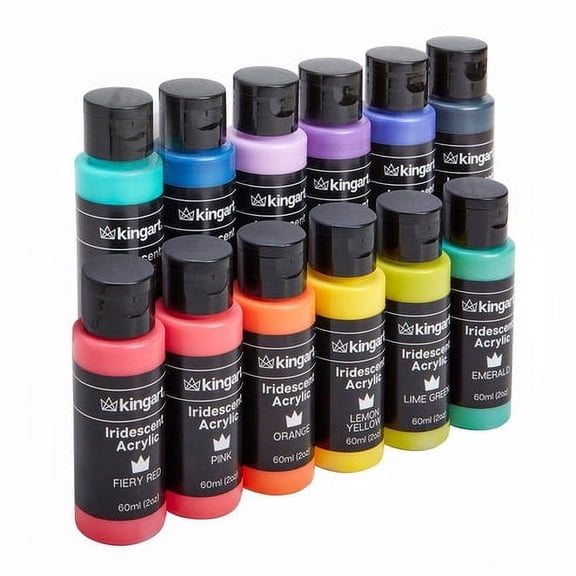 KINGART® Studio Acrylic Craft Paint, 60ml (2oz) Bottle, Set of 12 Iridescent Colors