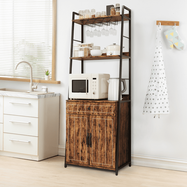 EDTara 70.8" Industrial Bakers Rack, Tall Kitchen & Bar Cabinet with Drawer, Microwave Stand, Freestanding Storage for Living Room**
