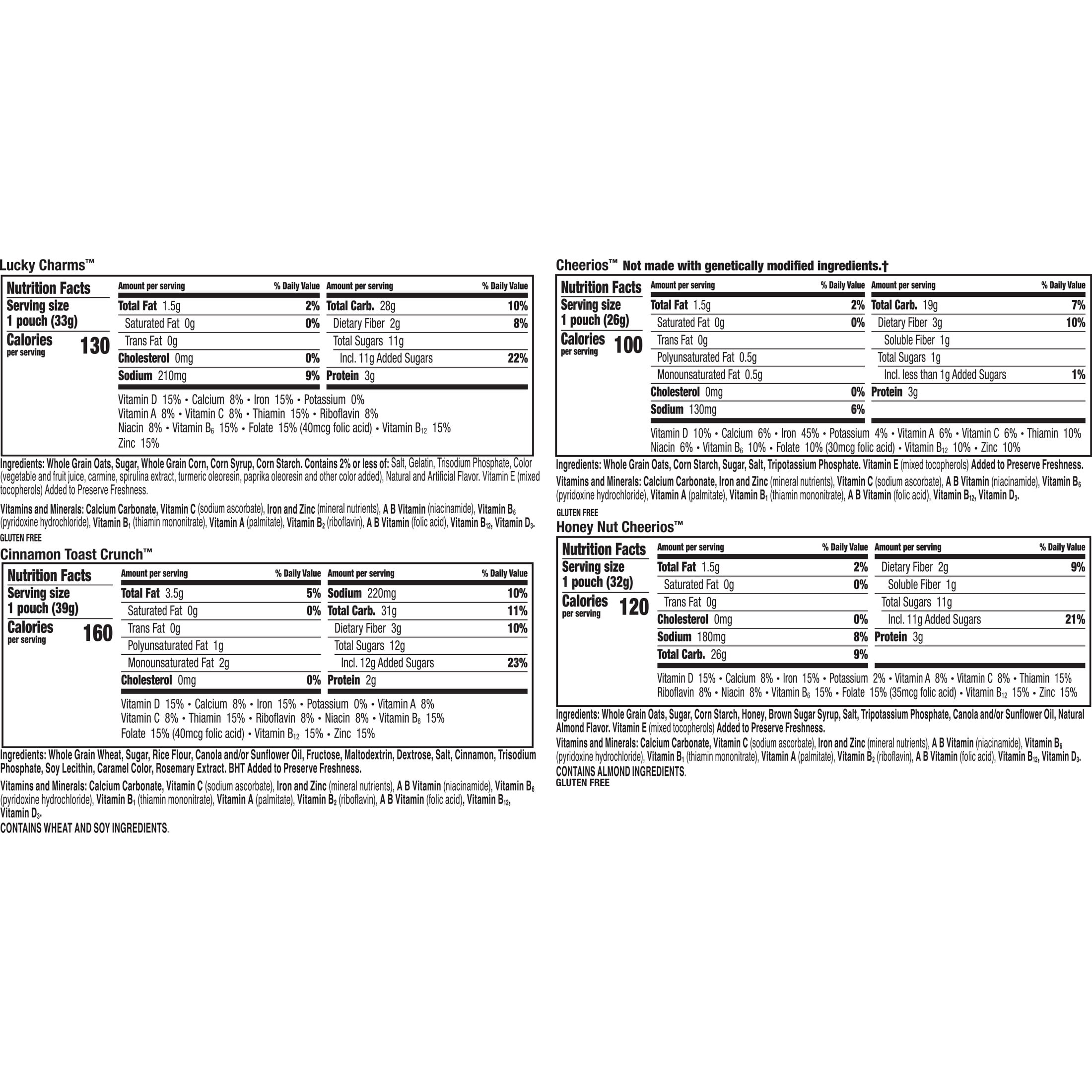 (8 pack) Cereal Variety Pack, Lucky Charms, Cinnamon Toast Crunch, Cheerios, 8 Pouches, 9.14 oz