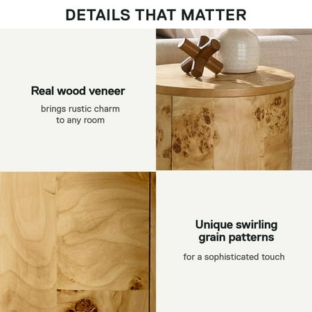 Better Homes & Gardens Burlwood Round End Table, Light Burl Wood Veneer
