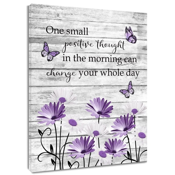 HVEST Purple Floral Wall Art Farmhouse Daisy Flower and Butterfly Canvas Wall Art Rustic Country Gray Framed Wall Decor for Living Room Bedroom Home, 8 X 10 inches