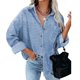 thumbnail image 3 of Blusa holgada de cuello para mujer, cárdigan de gasa y jacquard de manga larga en color azul para otoño, 3 of 6