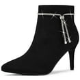 thumbnail image 1 of Unique Bargains Women's Rhinestone Pointed Toe Stiletto Heel Ankle Boot, 1 of 7