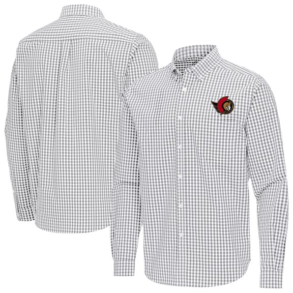 Men's Antigua Gray Ottawa Senators Ellis Tri-Blend Long Sleeve Button-Down Shirt