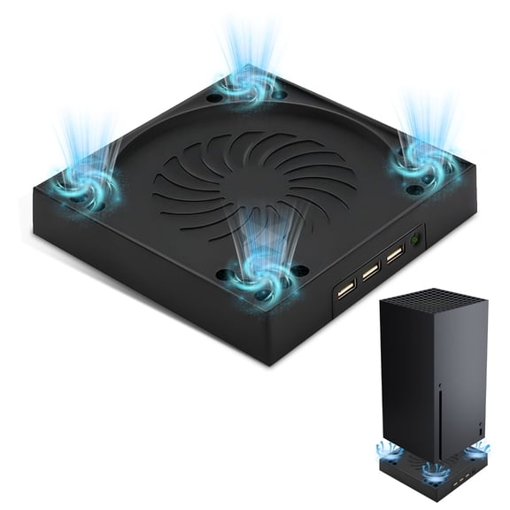 Vertical Stand Fit for Xbox Series X with Cooling Fan,EEEkit Cooling Fan Compatible with Xbox Series X Console with 3 USB Hubs Ports & 3 Level Adjustable Fans Speed