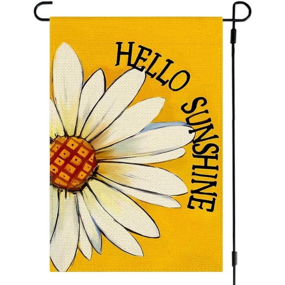 Daisy Summer Garden Flag 12.5x18 Double Sided for Outside, Hello Sunshine Floral Seasonal Yellow Yard Flag Outdoor Decoration 9-12