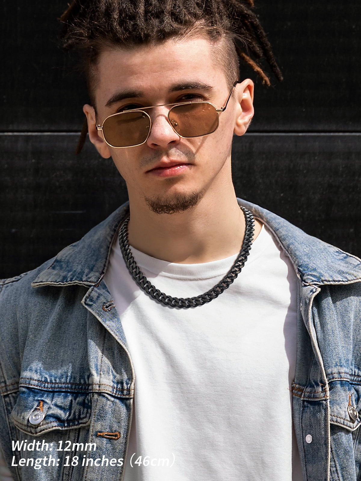 FindChic Black Chain Necklace for Men Stainless Steel Hip Hop Cuban Link Chains Birthday Graduation Fathers Day Jewelry Gifts Him Boyfriend Husband Adults Male Son Age Ideas, 12mm/18inch