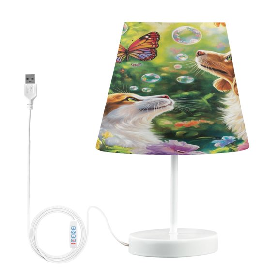 BZSMCE Table Lamp Creative Cat and Dog with Butterflies Simple Pattern Night Light