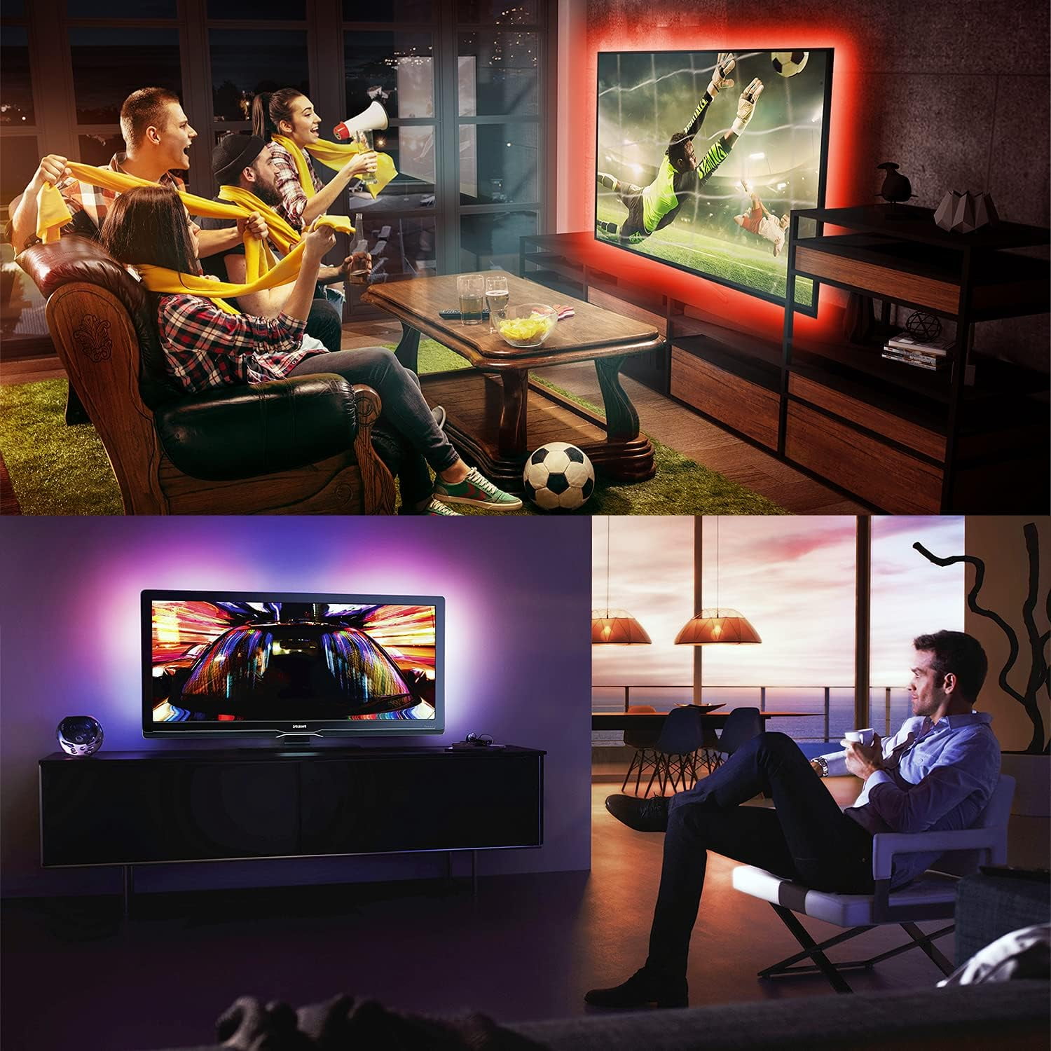 DAYBETTER Smart TV LED Backlights, 15ft USB LED Strip Lights for 65-75 Inch TV, RGB Bias Mood Lamp with Remote, Backlight Kit for Bedroom, HDTV, Gaming Room