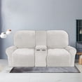 thumbnail image 3 of Housse de Causeuse Inclinable 2024 avec Console Centrale, Housse Extensible en Velours pour Fauteuil Inclinable 2 Places avec Porte-Gobelet, 3 of 10