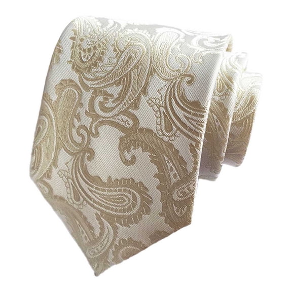 OOOUM Men Jacquard Necktie Smooth Glossy Woven Formal Dress Tie Vintage Paisley Floral Pattern Silk Necktie For Wedding Party White