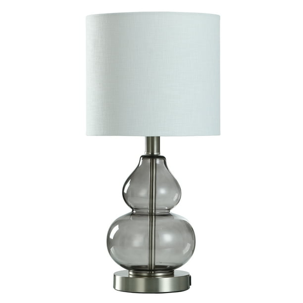 Better Homes & Gardens Smoked Grey Glass Double Gourd Table Lamp with USB  Port - Walmart.com