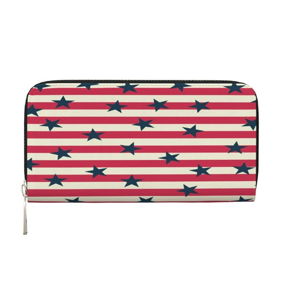 Leather Zipper Pocket Hand Wallet For Women And Men Travel Leather Purse Large Capacity Credit Card Holder Seamless Pattern Usa Flag