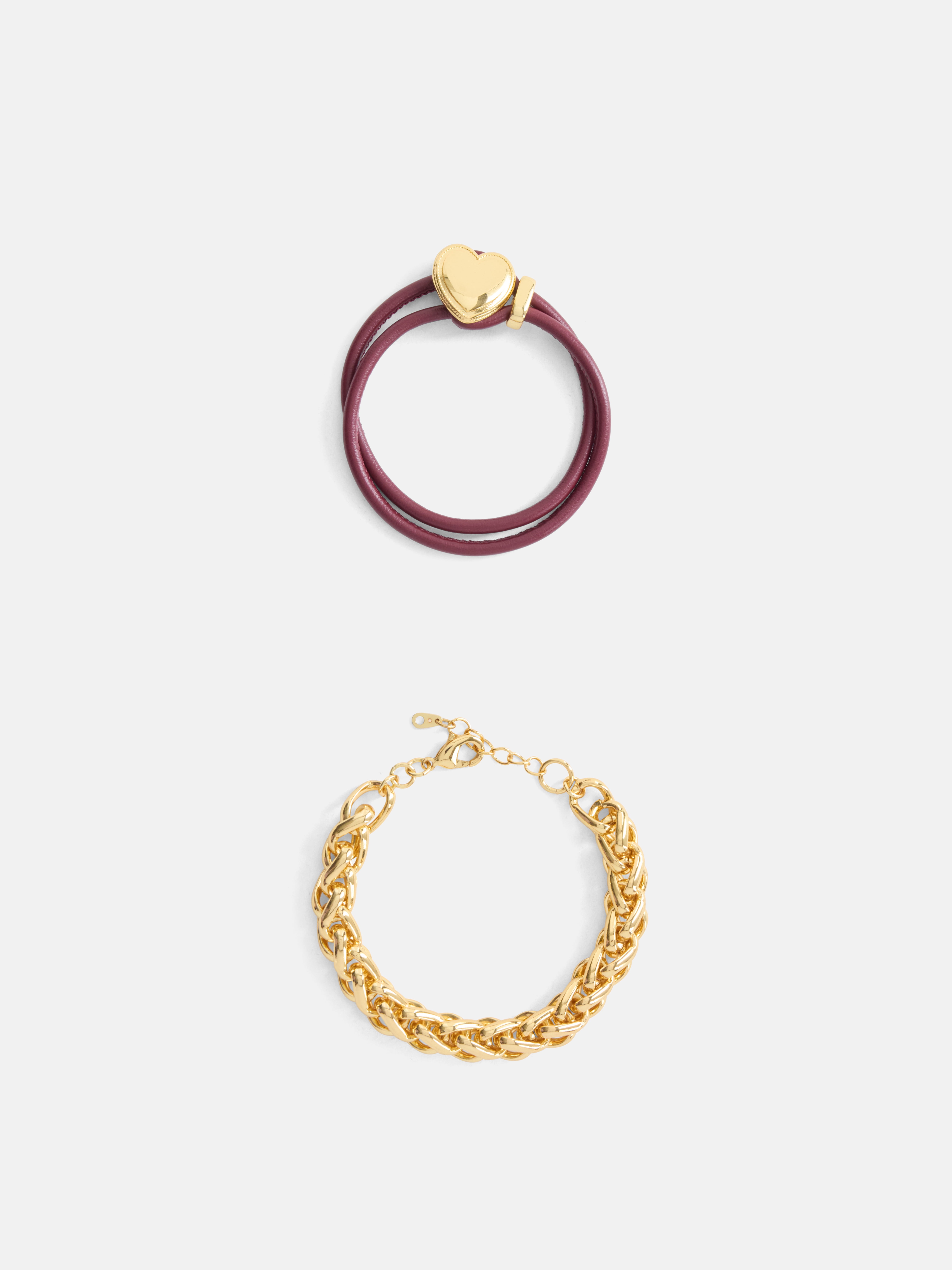 Free Assembly Women's Goldtone Chain and Faux Leather Bracelet Set, 2-Piece