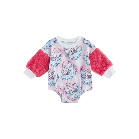 

Amuver Baby Boys Girl Romper Long Sleeve Round Neck Patchwork Plush / Stripe Print Loose Crotch Button Christmas Santa Romper