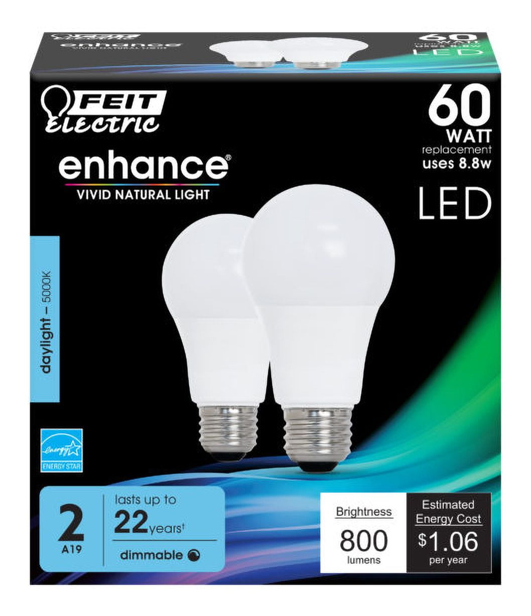 10 LED 60W Light Bulbs Daylight 5000K 800 Lumens Feit Electric A19 Enhance Vivid 