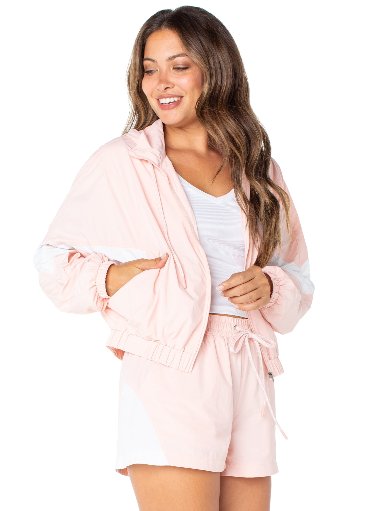 Celebrity Pink Women's Zip Front Hooded Windbreaker Jacket, Sizes XS-XXXL