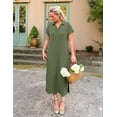 thumbnail image 3 of Merokeety Womens Summer Maxi Dress V Neck Collared Vacation T Shirt Long Dresses ArmyGreen l, 3 of 8