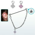 thumbnail image 5 of Ear industrial barbell 14g/1.6mm with a 5mm press fit gem ball and a 5mm steel ball linked with a chain with cubic zirconia stones in a flower shape dangling part, 5 of 8