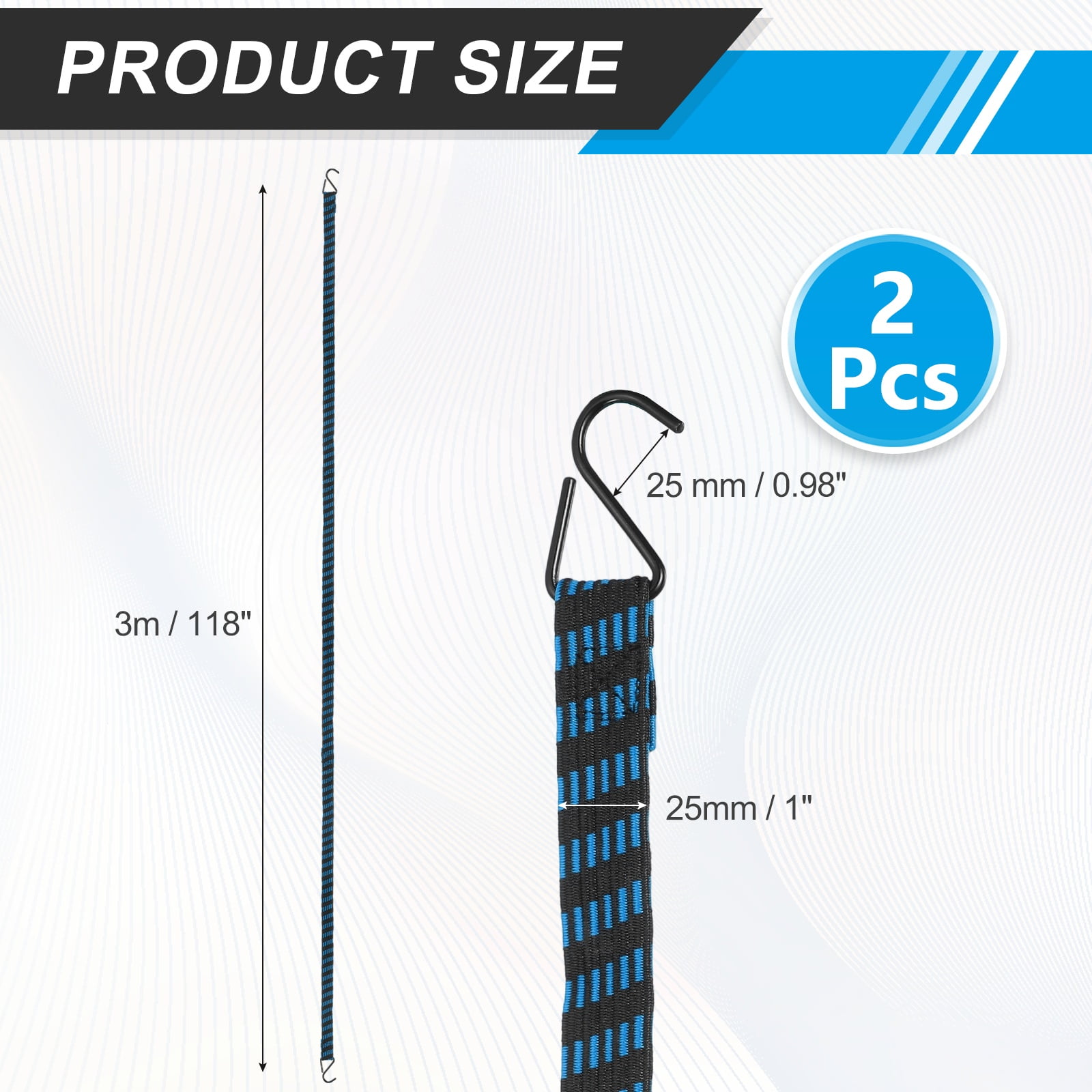 Uxcell 118" Adjustable Bungee Cords with Hook, 2Pcs Heavy Duty Outdoor Elastic Bungee Straps for Securing Luggage Moving Cargo, Blue