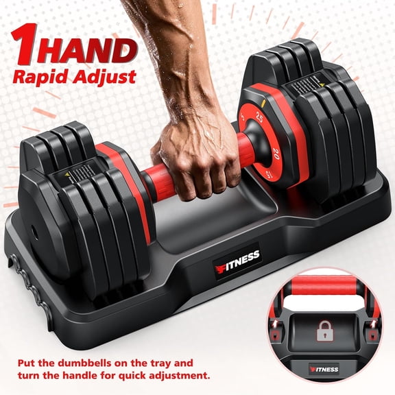 Adjustable Dumbbells Set of 2, 1-Hand Weight Selection for Home Gym, Anti-Slip Handle, Space Saving Design
