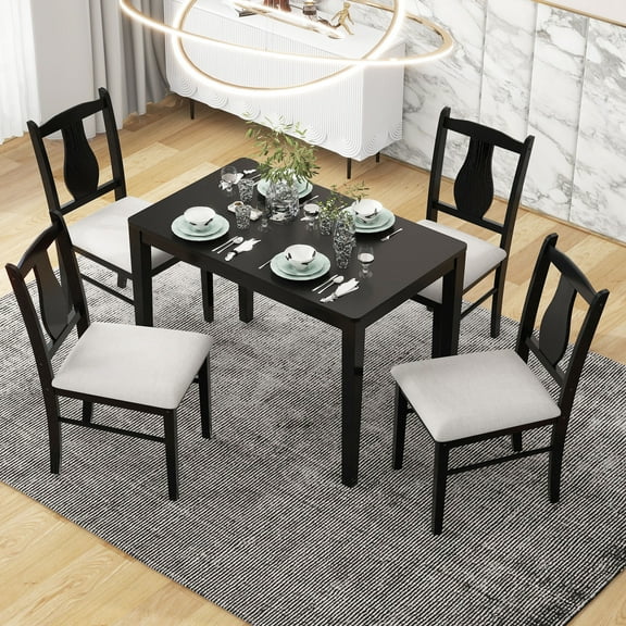 Seizeen 5 Piece Dining Table Set, Kitchen Wood Dining Set for 4, Dining Table and 4 Cushioned Chairs Set, Modern Dinette Set for Small Spaces, Dining Room, Restaurant, Espresso