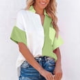 thumbnail image 4 of ICHUANYI Clearance Fashion Women Causal Button Patchwork Blouse Short Sleeve T-Shirt Summer Tops(Green, L) ICHUANYI WER2023081012464, 4 of 9