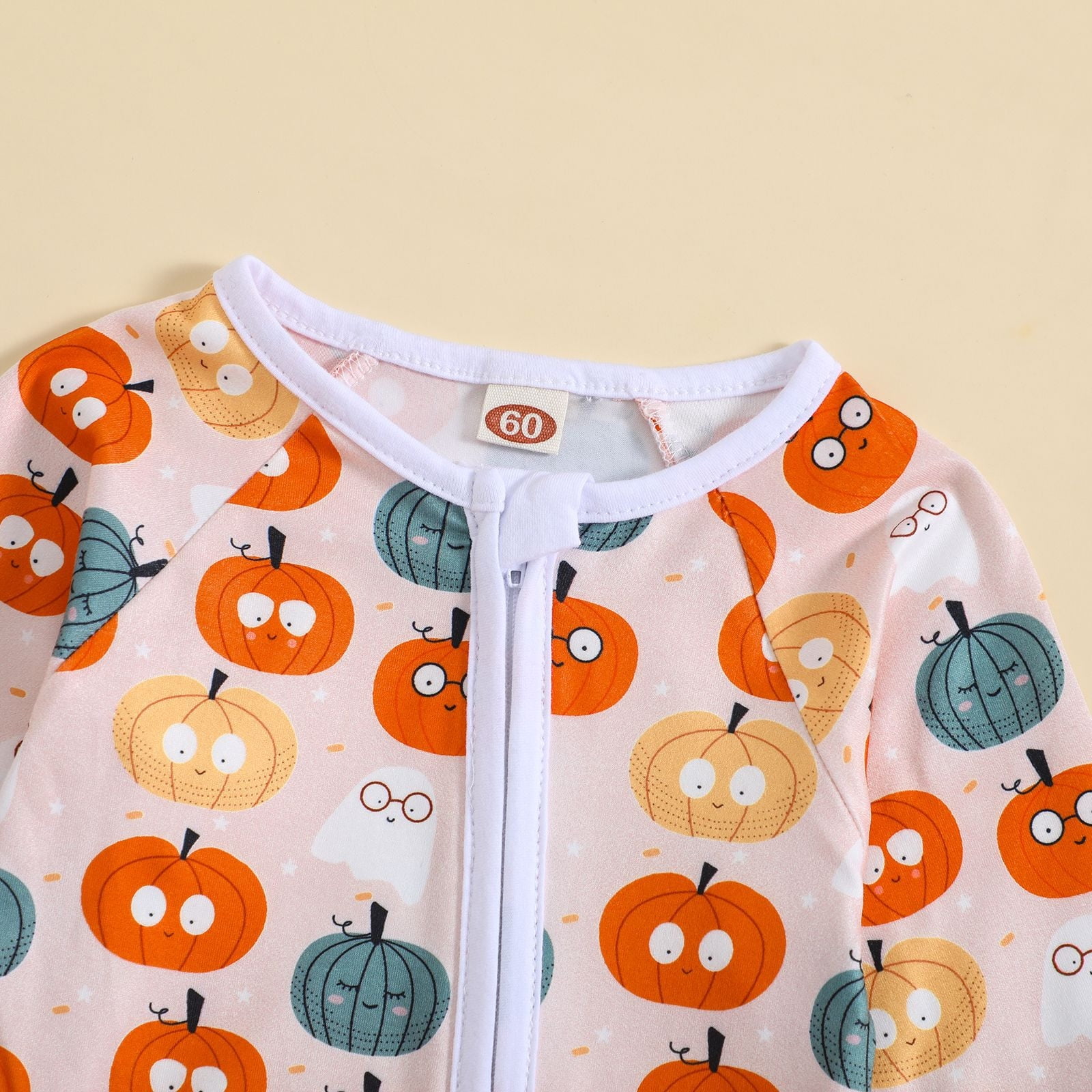 Baby Rompers Girl Toddler Fall Full Zip Jumpsuit Cartoon Pumpkin Print Long Sleeve One Piece Pajama Soft Comfort Baby Rompers Boy White 18 Months-24 Months