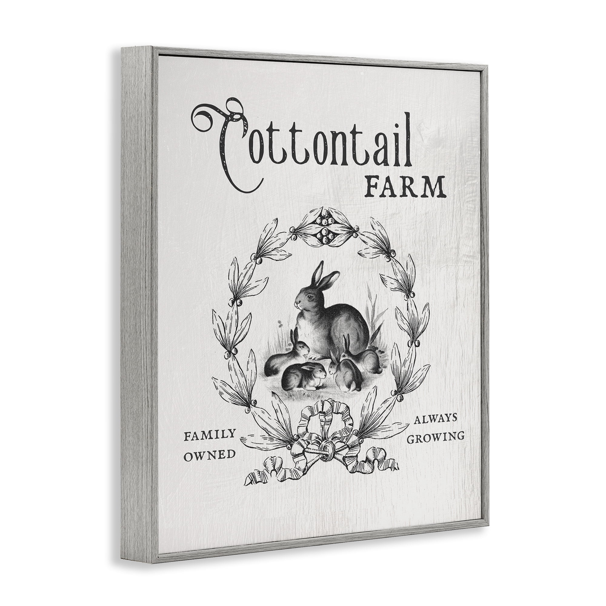 Cottontail Farm Vintage Advertisement Rabbit Family Country Illustration Gray Framed Giclee Art, 11 x 14, By Lil' Rue