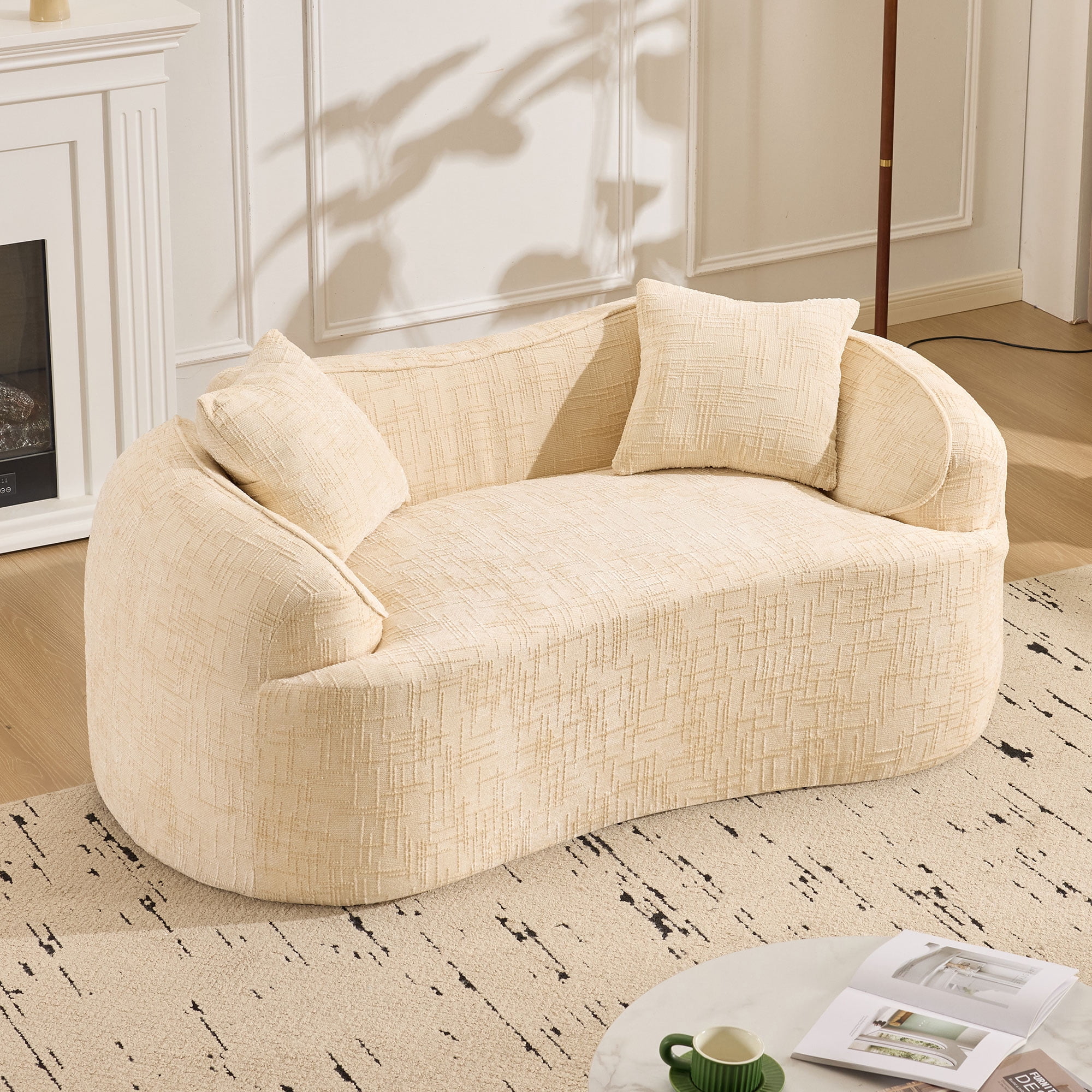 Leumius 66" 2 Seater Sofa Compress Sofa with Armrests & 2 Pillows,No Assembly Required,Compact Sofa Couch for Small Apartments,Living Room,Bedroom,Beige